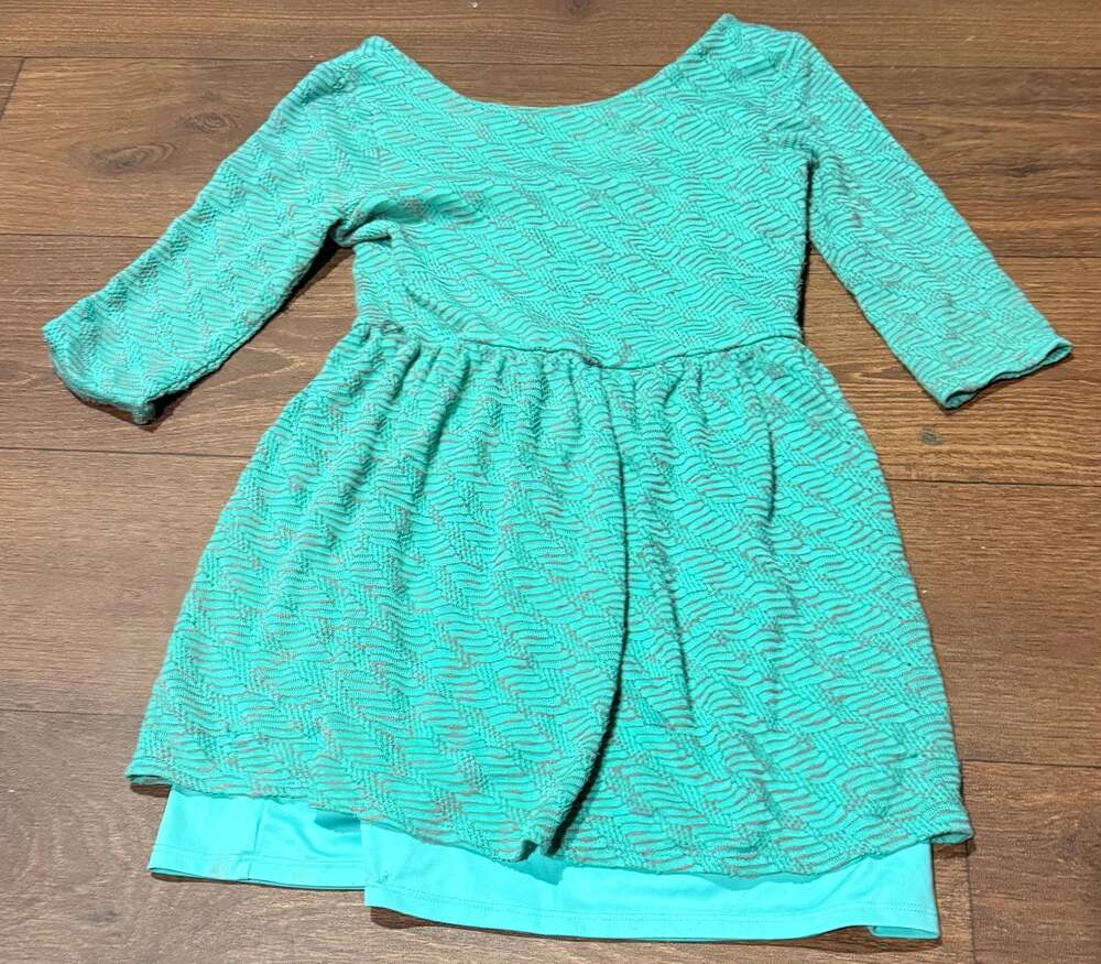 Love Reign Teal Green Textured 3/4 Sleeve Fit & Flare Dress Medium